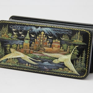 Caja de laca ucraniana, Escuela de pintura artística de Palekh, Ciudad vieja, Hecha a mano, Caja de joyería, Decoración del hogar, Caja de regalo, Caja de baratijas