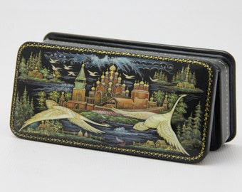 Caja de laca ucraniana, Escuela de pintura de arte de Palekh, Ciudad Vieja, Hecha a mano, Caja de joyería, Decoración del hogar, Caja de regalo, Caja para baratijas