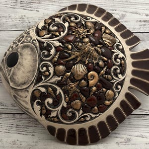 Big Size Wall Ceramic Figurine Fish 13.77&quot;, Collectable Ceramic Panel on the Wall, One of Kind, Gift For Mom, Gift for Her, Real Art Work