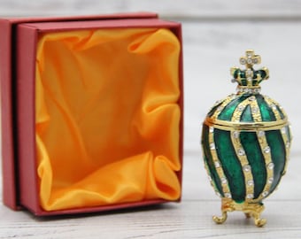 Faberge Style Christmas Egg, Enamel & Swarovski Crystal Decor (2.36")
