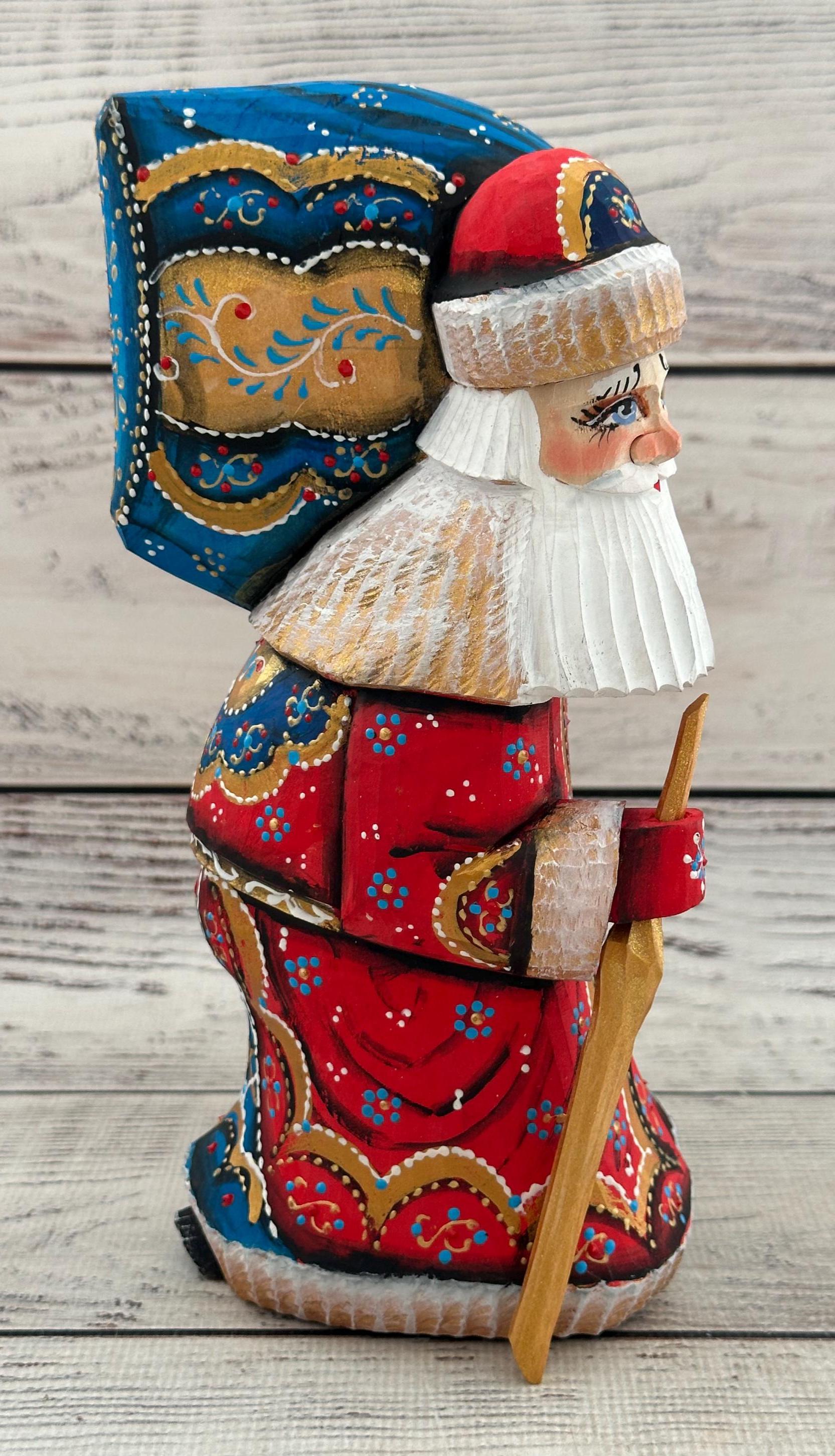 Hand Carved Painted Wooden Santa, Father Frost, Ukrainian Folk Art