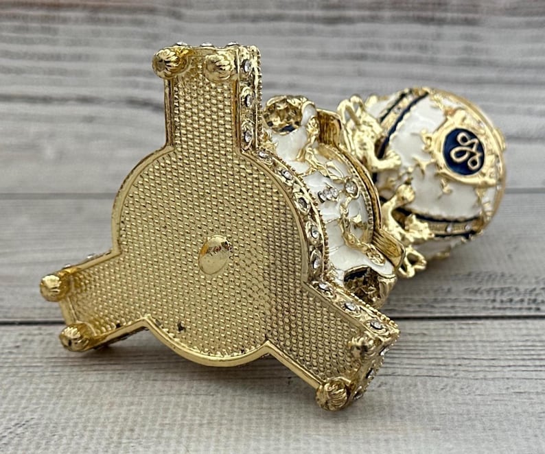 Ukrainian Faberge Egg, Enamel & Swarovski Crystals, Hand Crafted Decor, 4.72" image 7