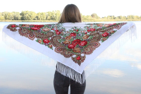 Ethnic Folk Shawl Slavic Babushka Floral Wool Scarf Modern | Etsy