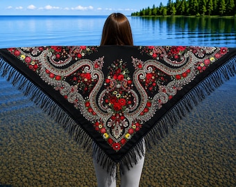 Ukrainian Scarf Slavic Babushka Floral  Modern Chic Boho Styling with Classic Timeless Floral Design Gift for Her MADE IN UKRAINE