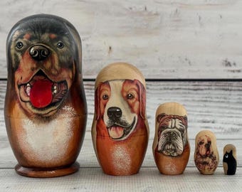 Dogs Ukrainian Nesting Doll 3.93'' or 10 cm, Ukrainian Doll 5 pieces, Gift for Mom, Kids Gift, Animal Toys, Kids Room Decor