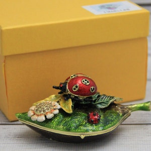 Ukrainian Faberge Style Ladybug Figurine 1.77" or 4.5 cm, Hand Crafted With Enamel & Swarovski Crystals, Gift For Her, Home Decor