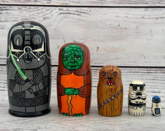 Movie Heroes Nesting Doll 4.72'' or 12 cm Hand Painted Ukrainian Doll 5pieces Kids Gift Made In Ukraine