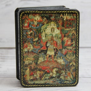 Ukrainian Lacquer Box, Palekh Art Painting School, Fairy Tale, Handmade, Jewelry Box, Home Decor, Gift Box