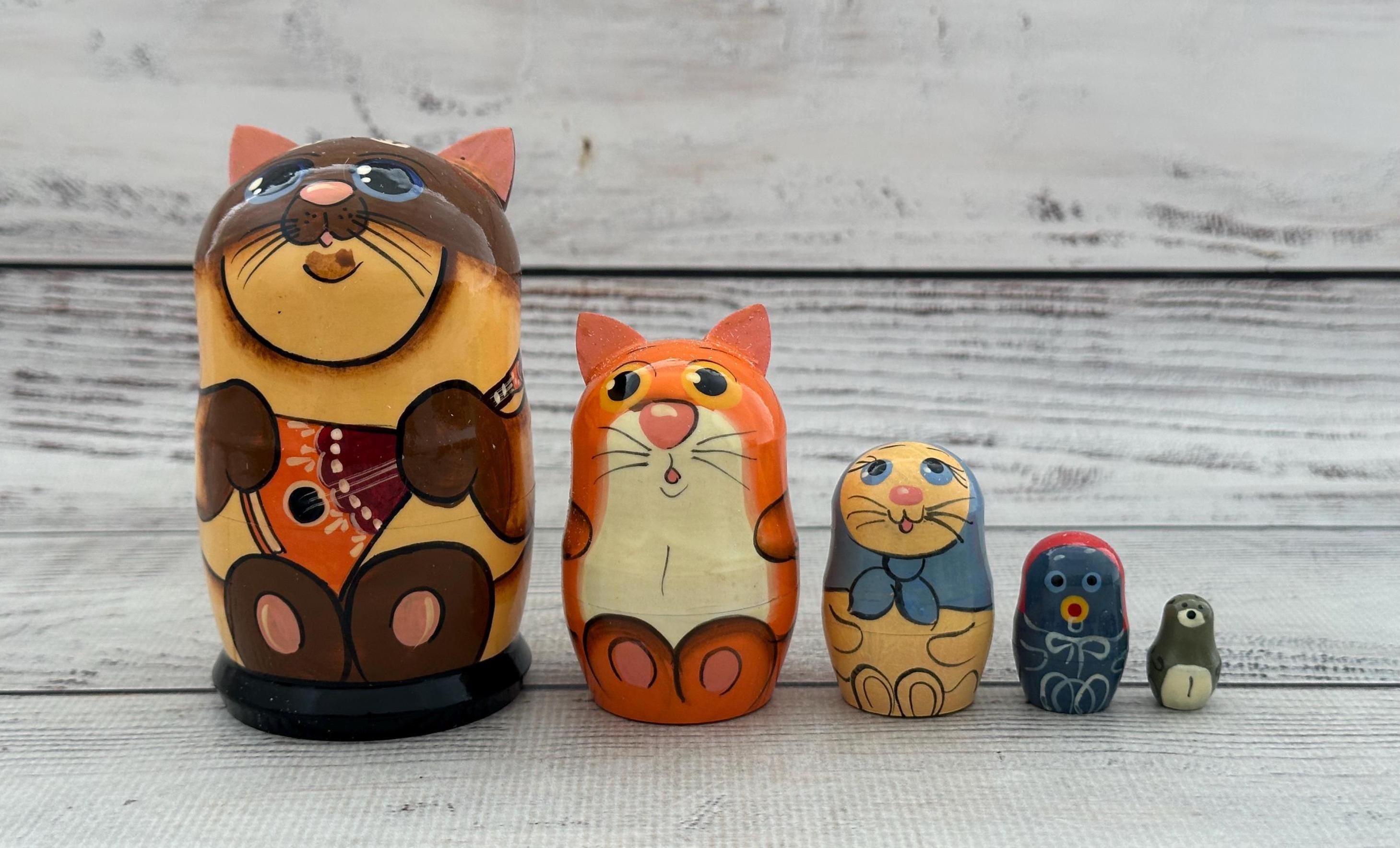 Handcrafted Cat Nesting Dolls, Ukrainian Wooden Toy, 5 Piece - Etsy