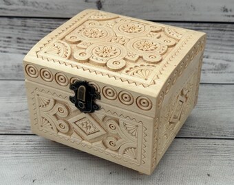 Hand Carved Sycamore Wood Jewelry Box: Ukrainian Folk Art Home Decor