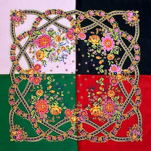 Prodotto in Ucraina SALDI! Sciarpa floreale Babushka slava nera, sciarpa in lana ucraina, stile boho moderno, stile con classico design floreale senza tempo