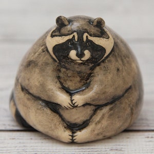 Ceramic Figurine Raccoon 2.36 Collectable Ceramic Sculpture One Of Kind Home & Garden Decor Gift for Her Real Artwork Vladimir Butcanov image 2