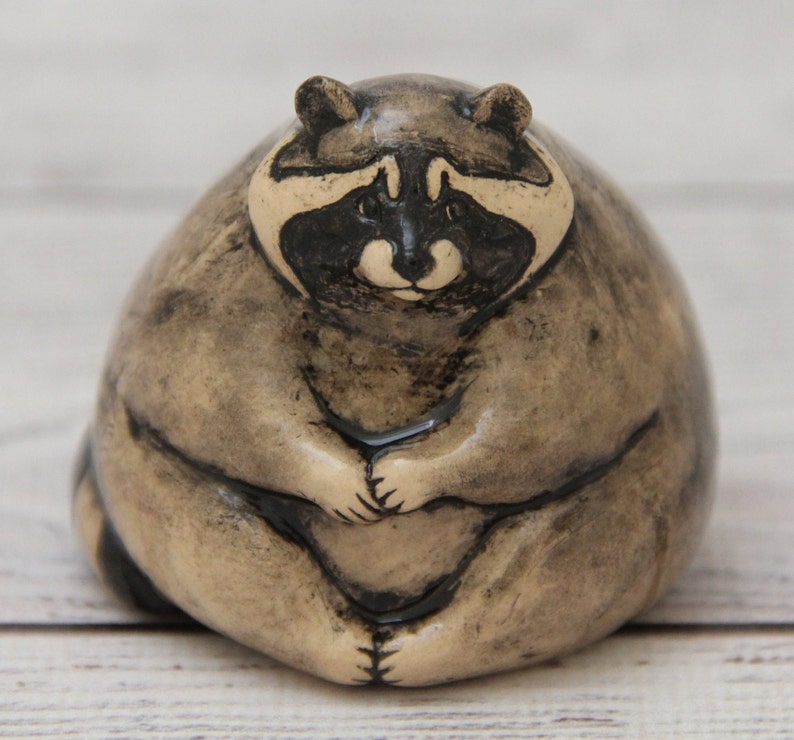 Ceramic Figurine Raccoon 2.36 Collectable Ceramic Sculpture One Of Kind Home & Garden Decor Gift for Her Real Artwork Vladimir Butcanov image 2