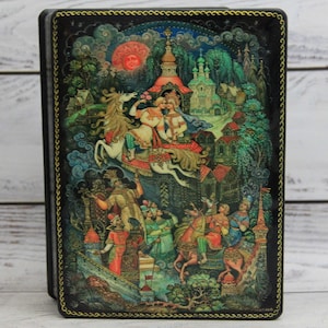 Caja de laca grande, escuela de pintura artística ucraniana, cuento de hadas, hecha en Ucrania, joyero hecho a mano, decoración del hogar, caja de regalo