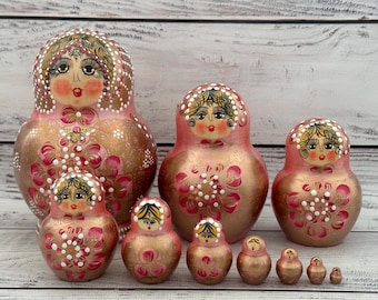 Made in Ukraine Hand Painted Nesting Doll 10 pieces, Ukrainian Doll 5.7'' or 14.5 cm, Wooden Toy, Home Decor, Kids Gift, Kids Room Decor