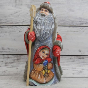 MADE in UKRAINE Wooden Carved Santa 9.05&quot; Father Frost Ukrainian Santa Hand Carved Hand Painted Figurine Christmas Gift Home Decor Christmas