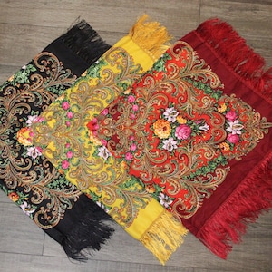 Ethnic Folk Ukrainian Shawl Slavic Babushka Floral Scarf  Chale with Classic Timeless Floral Design Gift for Her MADE IN UKRAINE