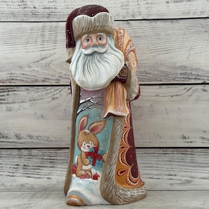 Cute Design Made in Ukraine Wooden Hand Carved Santa 9.84&quot;, Father Frost Ukrainian Santa, Hand Painted Figurine, Christmas Gift