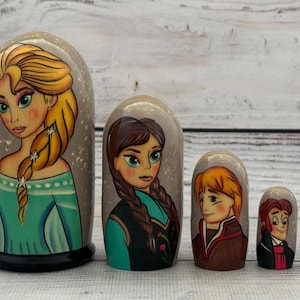 Cartoon Heroes Nesting Doll 3.74&#39;&#39; or 9.5 cm, Hand Painted  Doll 5pieces, Funny Gift,, Kids Gift, Wood toys for Kids Made In Ukraine