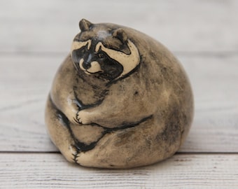 Ceramic Figurine Raccoon 2.36" Collectable Ceramic Sculpture One Of Kind Home & Garden Decor Gift for Her Real Artwork Vladimir Butcanov