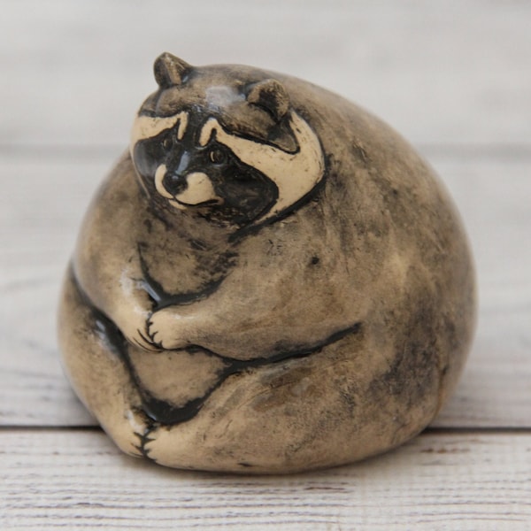 Ceramic Figurine Raccoon 2.36" Collectable Ceramic Sculpture One Of Kind Home & Garden Decor Gift for Her Real Artwork Vladimir Butcanov