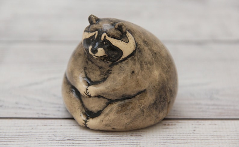 Ceramic Figurine Raccoon 2.36 Collectable Ceramic Sculpture One Of Kind Home & Garden Decor Gift for Her Real Artwork Vladimir Butcanov image 1