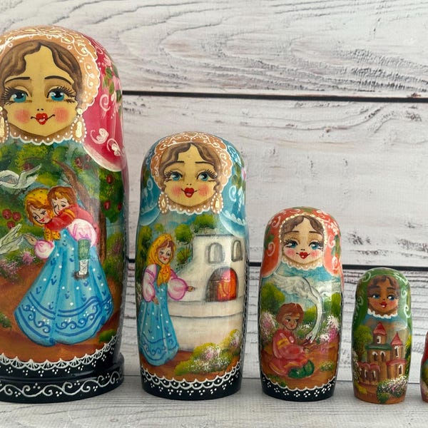 Bambole russe di carta dipinte a mano, ispirate alle fiabe ucraine, 5 pezzi, altezza 17 cm (6,69 pollici), bambola di alta qualità, regalo per bambini, decorazione per la cameretta.