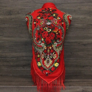 Ukrainian Scarf Wool Slavic Babushka Floral Scarf  Modern Chic Boho Styling with Classic  Floral Design Gift for Her  MADE IN UKRAINE