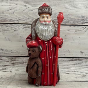 Cute Wooden Carved Santa 7.87&quot; Father Frost Ukrainian Santa Hand Carved Hand Painted Christmas Gift Home Decor MADE in UKRAINE