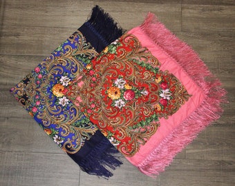 Made In UKRAINE Wool Scarf Slavic Babushka Floral Scarf Modern Chic Boho Chale Russe Pavlovo Posad  Gift for Her