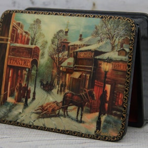 Caja de laca ucraniana hecha a mano, escuela de pintura artística, ciudad vieja, hecha a mano, caja de joyería, decoración del hogar, caja de regalo