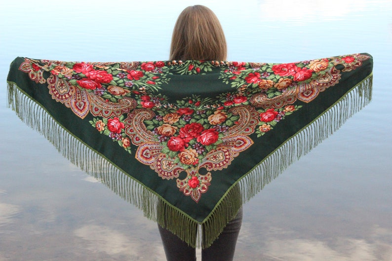 MADE in Ukraine Ethnic Folk Ukrainian Wool Shawl Babushka Floral Scarf Modern Chic Boho Gift for Her image 1