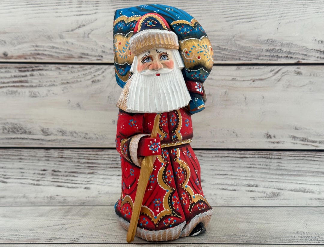 Hand Carved Painted Wooden Santa, Father Frost, Ukrainian Folk Art