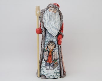 Hand Carved Wooden Santa Figurine, Hand Painted Father Frost Home Decor (9.05")