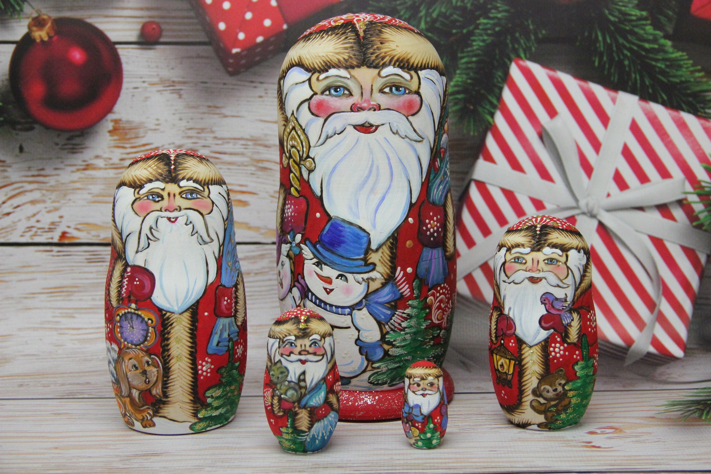 Santa Wooden Nesting Doll 7.28 or 18.5 cm Hand Painted Etsy
