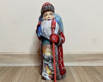 Made in Ukraine Wooden Carved Santa 9.25" Father Frost Ukrainian Santa Hand Carved Hand Painted Christmas Gift Home Decor Christmas Gift