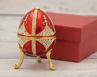 Faberge Style Christmas Egg, Enamel Swarovski Crystal Decor, 3.34" Faberge