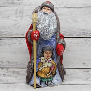 Figurine Ukrainian Hand Carved Santa 8.85&quot;, Father Frost, Wooden Santa, Hand Carved Hand Painted Christmas Gift,Home Decor,Christmas Gift
