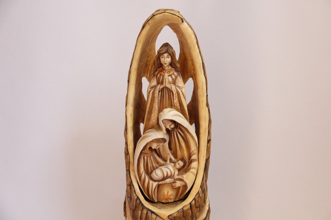 Unique Hand Carved Wooden Nativity Set Figurine 15.1 Etsy