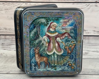Hand Painted Snegurochka Jewelry Box, Kholuy Art, Papier Mache