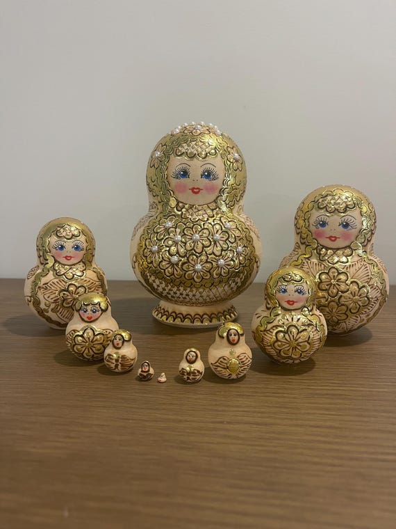 Hand Painted Ukrainian Nesting Dolls, 10-piece Matryoshka Wooden