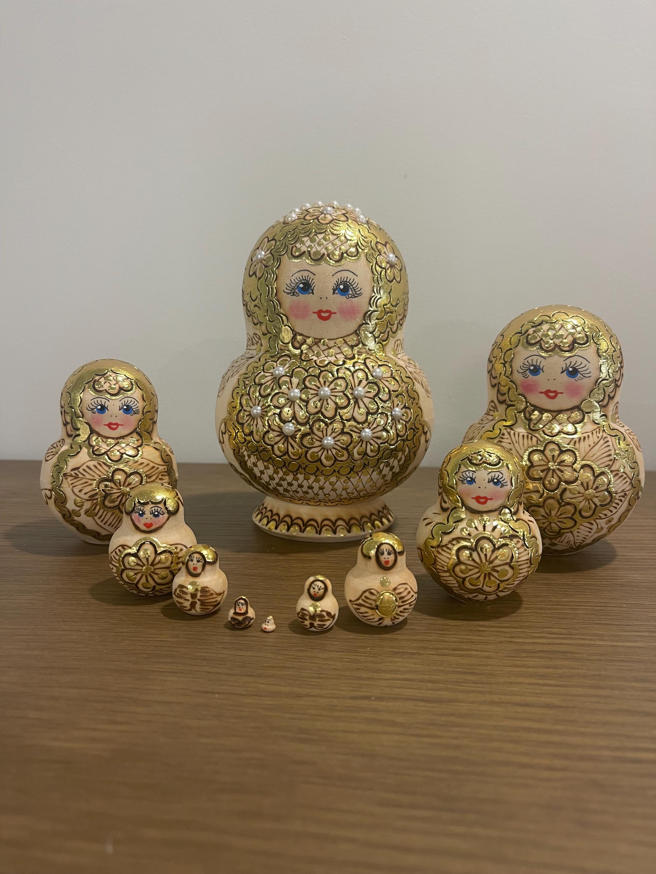 Hand Painted Ukrainian Nesting Dolls, 10-piece Matryoshka Wooden