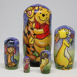Cartoon Heroes Nesting Doll 4.92'' or 12.5 cm, Hand Painted Ukrainian Doll 5 pieces, Funny Gifts, Kids Gift, Room Decor  Made In Ukraine
