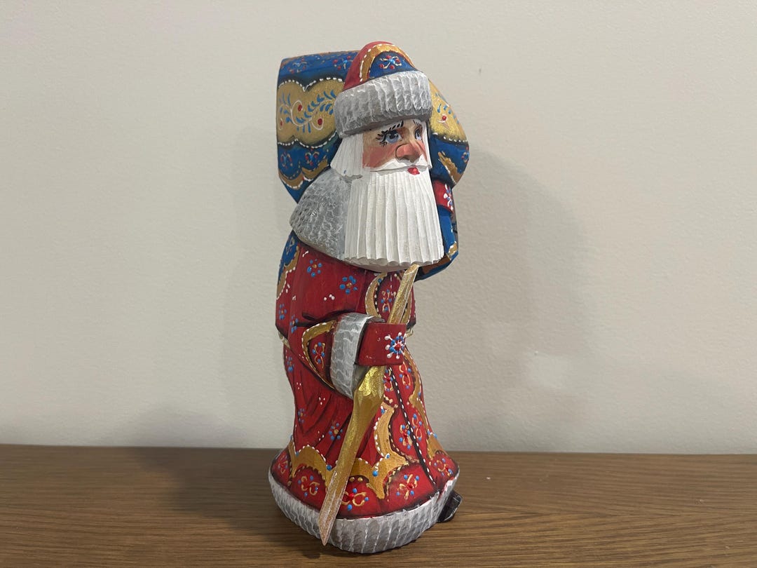 Hand Carved Ukrainian Santa Claus, Painted Linden Wood Ded Moroz