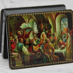 Caja de laca ucraniana, Escuela de Pintura Fedoskino, Cuento de hadas, Hecha a mano, Joyero, Decoración del hogar, Caja de regalo