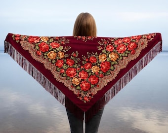 Floral  Shawl, Slavic Babushka Scarf, Boho Chic Design