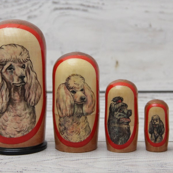 Dogs Family Ukrainian Nesting Doll 4.13'' or 10.5 cm,  Doll 5 pieces, Gift for Mom, Kids Gift, Animal Toys, Kids Room Decor