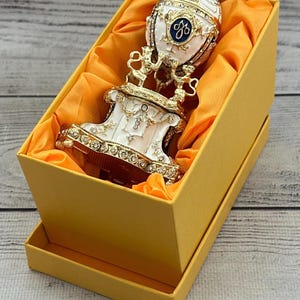 Ukrainian Faberge Egg, Enamel & Swarovski Crystals, Hand Crafted Decor, 4.72" image 10