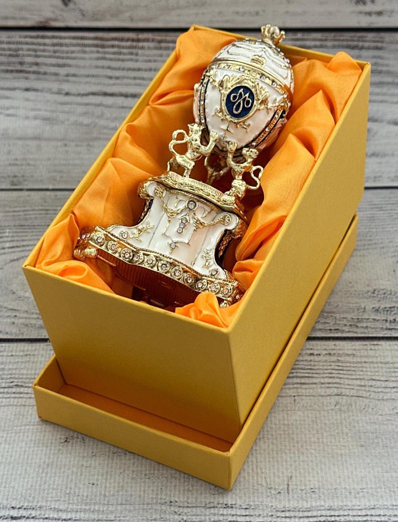 Ukrainian Faberge Egg, Enamel & Swarovski Crystals, Hand Crafted Decor, 4.72" image 10