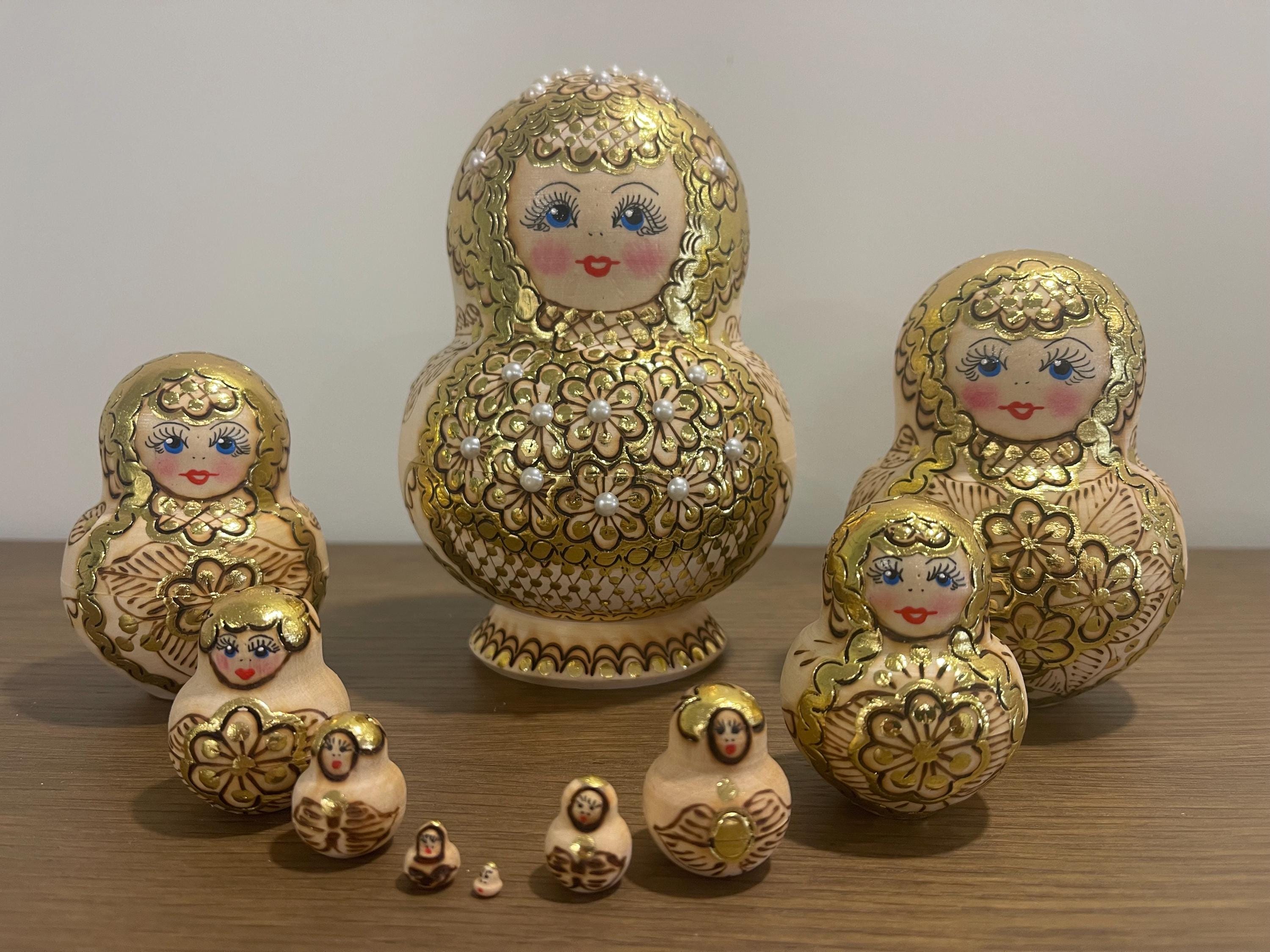 Hand Painted Ukrainian Nesting Dolls, 10-piece Matryoshka Wooden